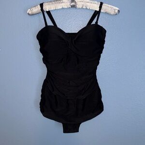 Black Ruched One-Piece Swimsuit with Adjustable Straps by Shore Shapes